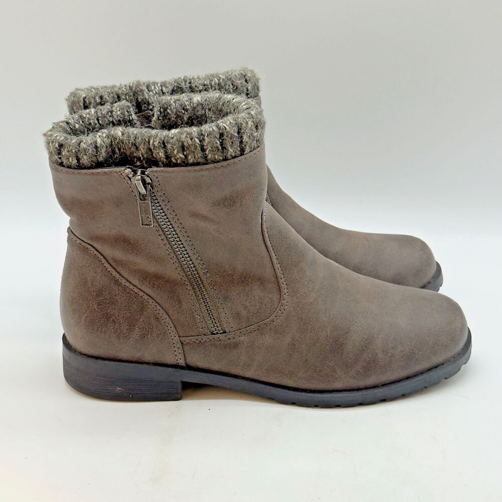 Cherokee Side Zip Ankle Boot Women's 6 Charcoal Gray Sock Cuff Block Heel Bootie